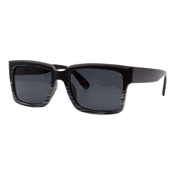Men's Rectangular Sunglasses Matte Finish Half Wood Print Black Gray UV400