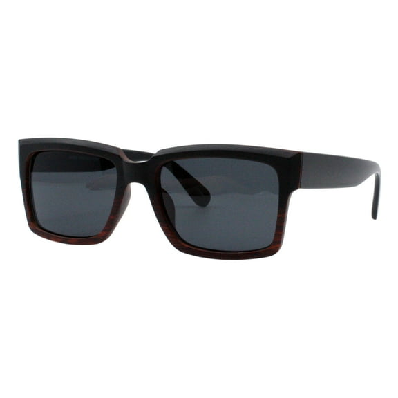 Men's Rectangular Sunglasses Matte Finish Half Wood Print Black Red Brown UV400