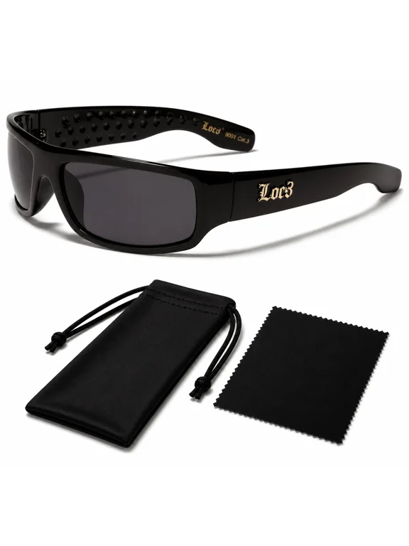 Men's Rectangular Wrap Around Sunglasses Black Bold Style Category 3 Lens