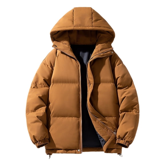 Men's Recycled Winter Coat Warm Quilted Winter Jacket Recycled Puffer Jacket with Removable Hood Warm Padded Jacket for Men A-Brown XL
