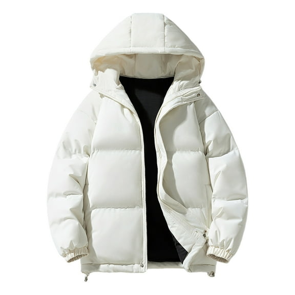 Men's Recycled Winter Coat Warm Quilted Winter Jacket Recycled Puffer Jacket with Removable Hood Warm Padded Jacket for Men A-White XL