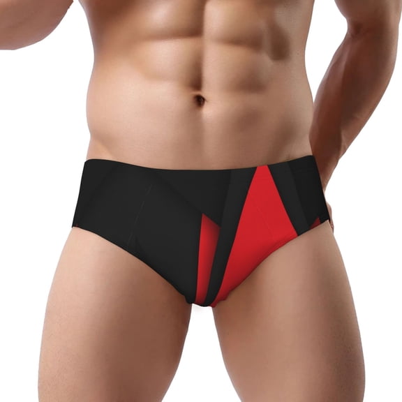 Men's Red Black Abstract Underwear Briefs No Fly Covered Waistband Silky Touch Underpants