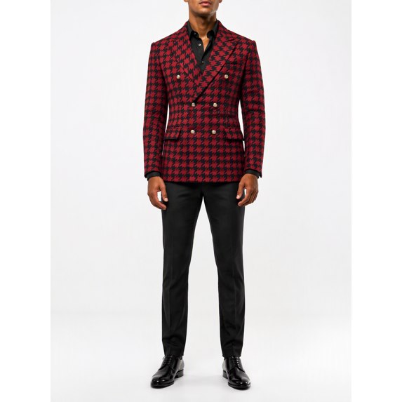 Red Bottern Men's Red Black Houndstooth Check Double Breasted Gold Button Notch ...
