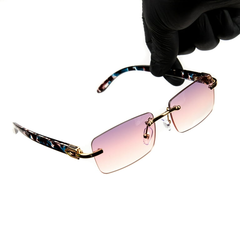 Men s Red Burgundy Gradient Tint Rimless Hip Hop Gold Frame Buffs Sunglasses Walmart