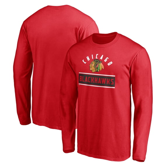 Men's Red Chicago Blackhawks Team Arch Knockout Long Sleeve T-Shirt
