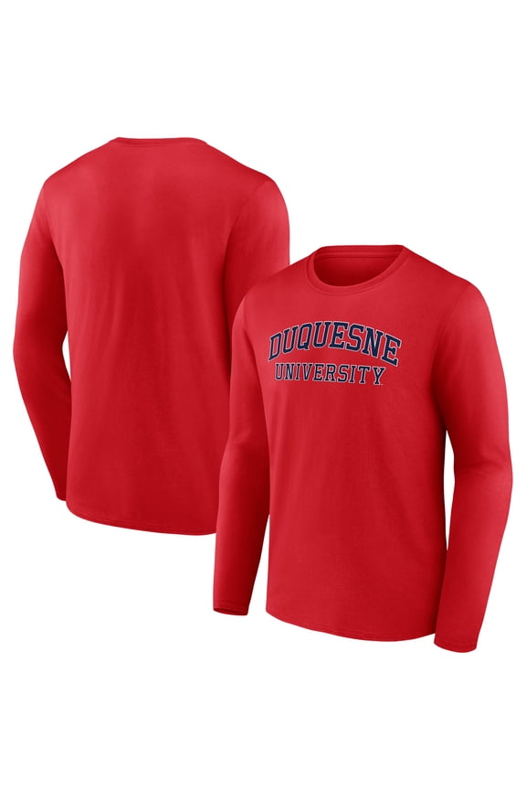 Men's Red Duquesne Dukes School Name Long Sleeve T-Shirt