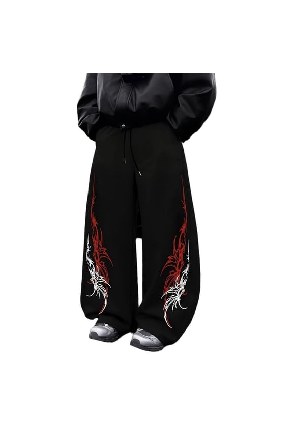Men's Red Flame Splatter Print Baggy Gothic Sweatpants Y2k Pants Mens Goth Graphic Pants Streetwear Elastic Waist Wide Leg Casual Joggers for Skate Daily Wear