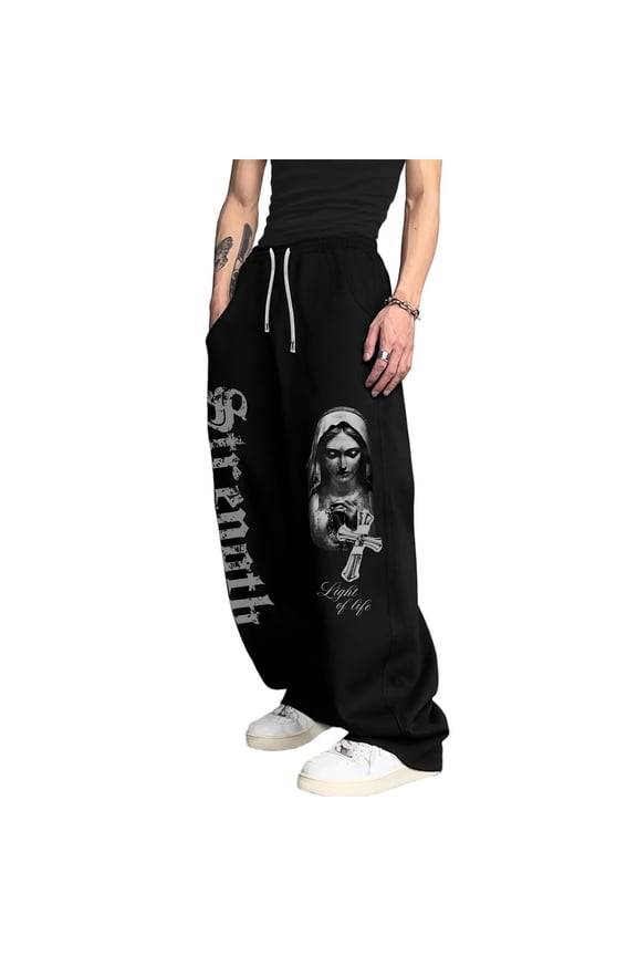 Men's Red Flame Splatter Print Baggy Gothic Sweatpants Y2k Pants Mens Goth Graphic Pants Streetwear Elastic Waist Wide Leg Casual Joggers for Skate Daily Wear