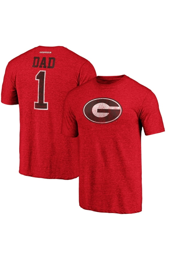 Men's Red Georgia Bulldogs Greatest Dad Logo Tri-Blend T-Shirt