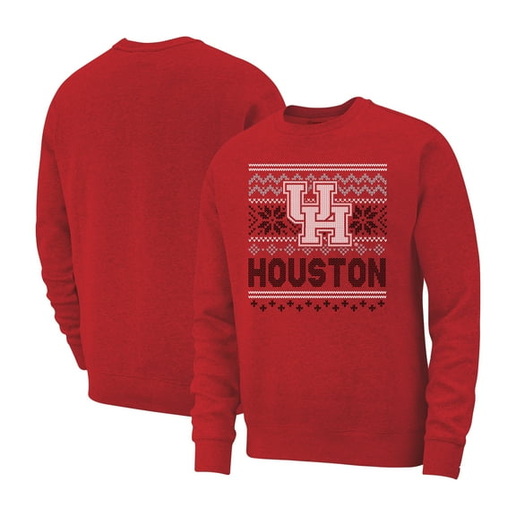 Men's Red Houston Cougars Holiday Fleece Crewneck Sweatshirt