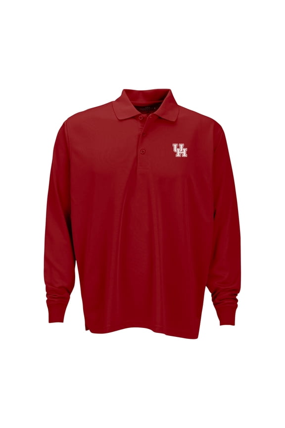 Men's Red Houston Cougars Vansport Omega Long Sleeve Solid Mesh Tech Polo