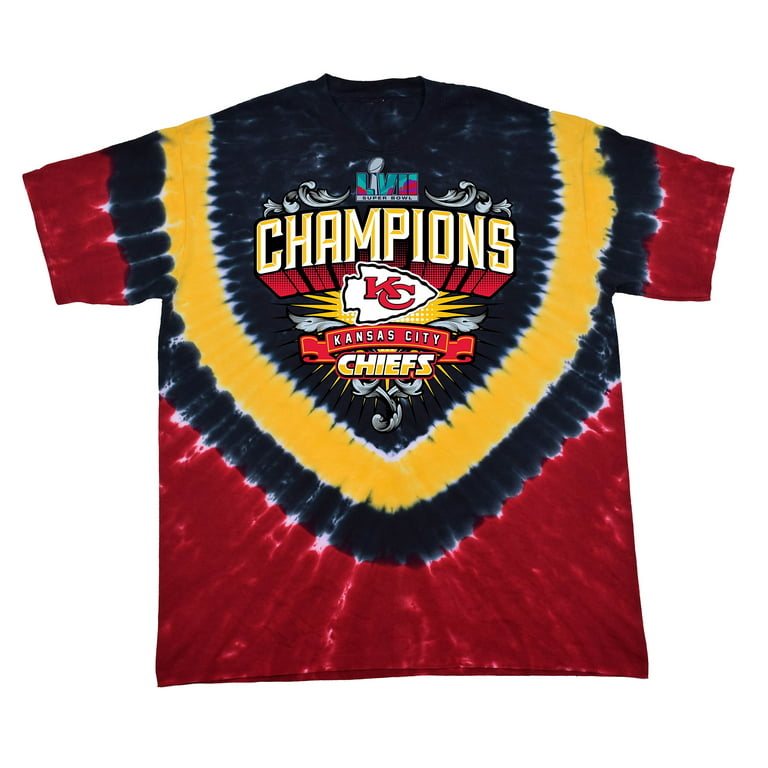 Men's Red Kansas City Chiefs Super Bowl LVII Champions Shield Tie-Dye T- Shirt 