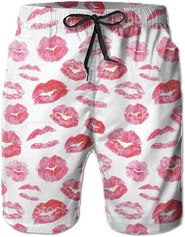 Men s Red Lips Kisses Swim Trunks Quick Dry Swim Shorts Beach Swimwear Board Shorts with Mesh Lining S 3XL