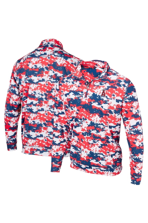 Men's Red Los Angeles Angels Digital Camo Performance Quarter-Zip Pullover Jacket