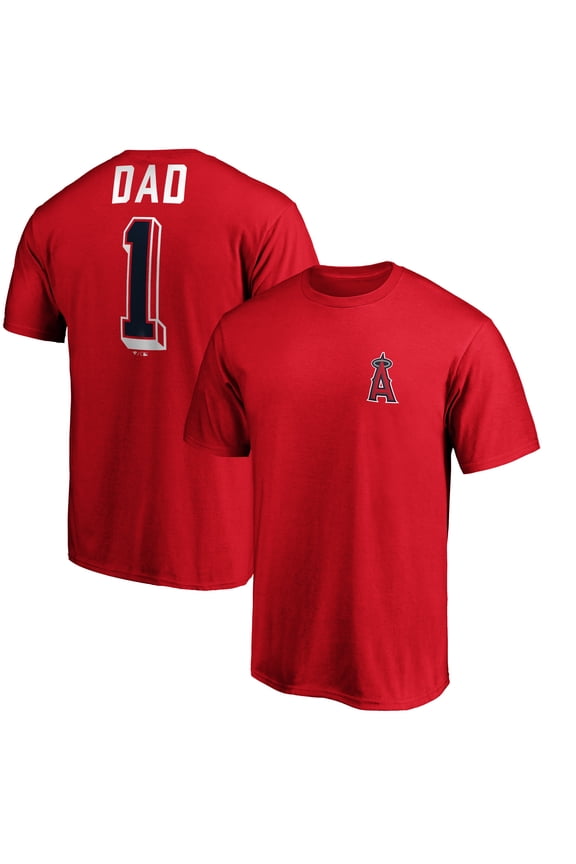 Men's Red Los Angeles Angels Number One Dad T-Shirt