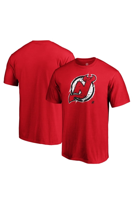 Men's  Red New Jersey Devils Splatter Logo T-Shirt