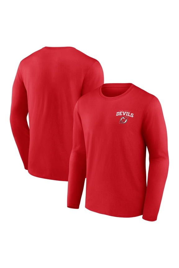 Men's Red New Jersey Devils Team Lockup Long Sleeve T-Shirt