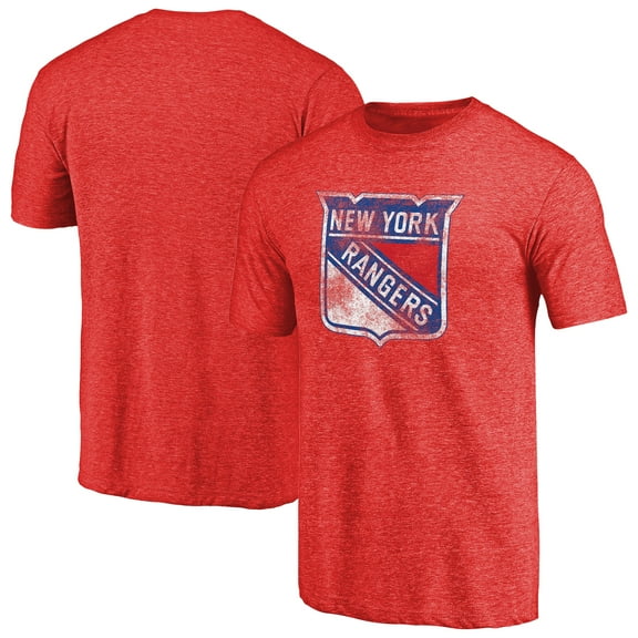 Men's Red New York Rangers Distressed Team Primary Logo Tri-Blend T-Shirt