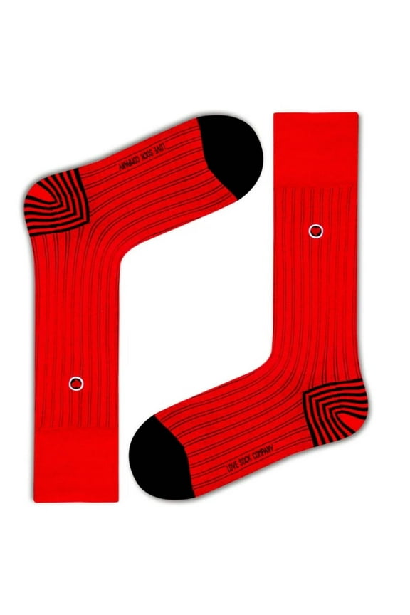 Men's Red Ribbed Dress Socks With Stripes - Business Stripes (M)