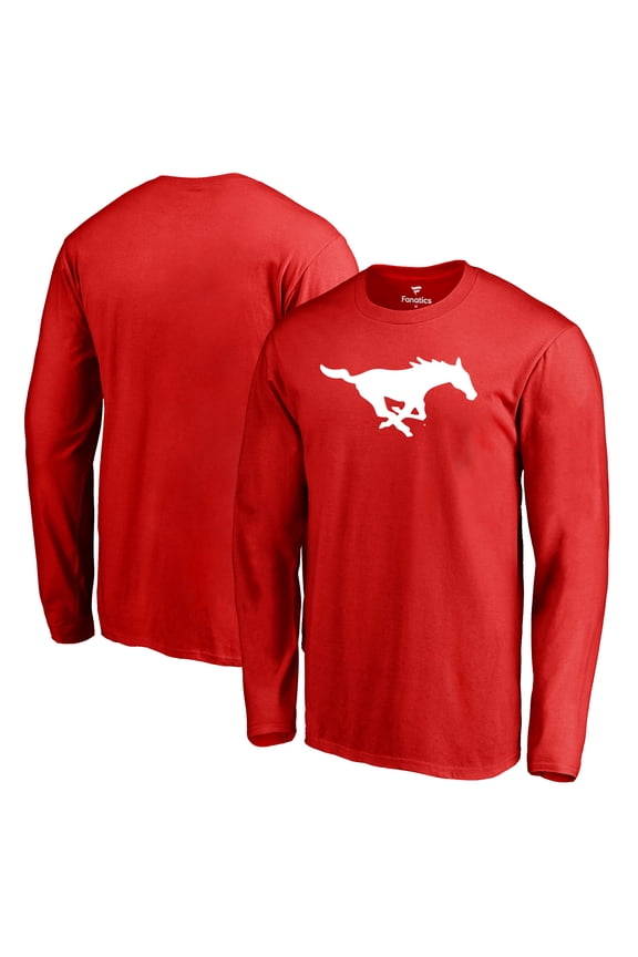 Men's Red SMU Mustangs Primary Logo Long Sleeve T-Shirt