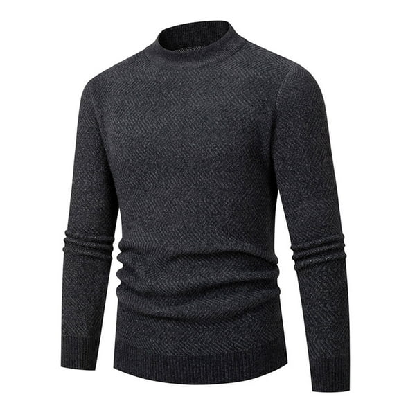 Men's Red Solid Color Pullover Sweater High Neck Casual Knit Winter Long Sleeve