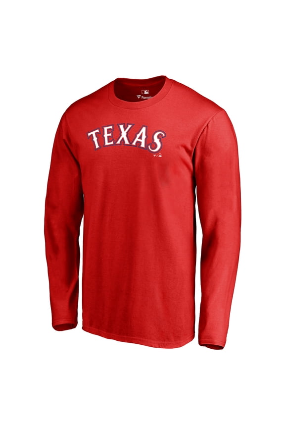 Men's Red Texas Rangers Team Wordmark Long Sleeve T-Shirt