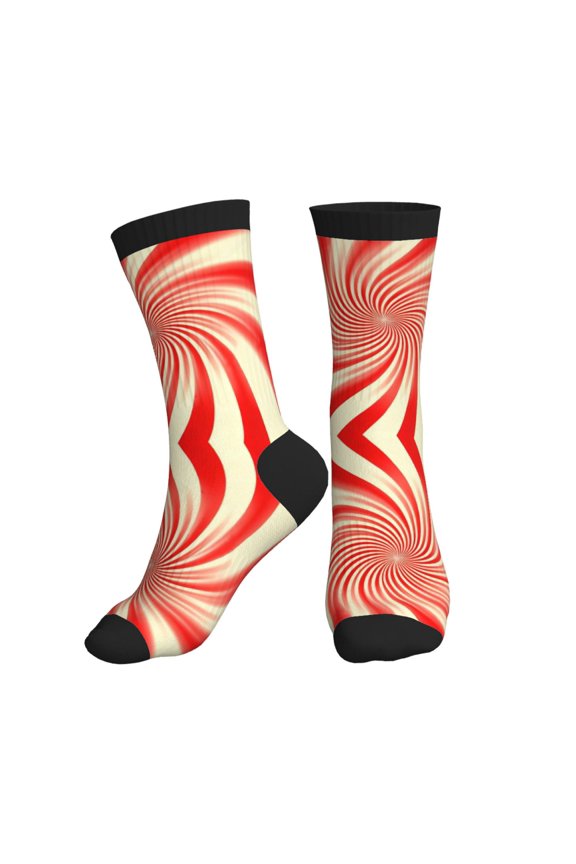 Men's Red White Abstract Striped Novelty Athletic Socks Women's Digital Printing Funky Patterned Crew Socks