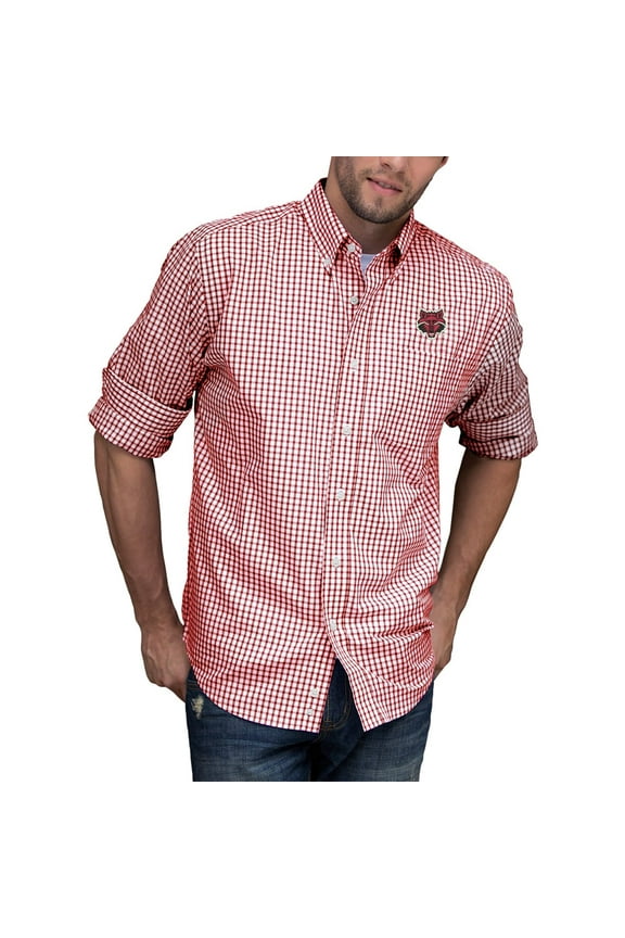 Men's Red/White Arkansas State Red Wolves NCAA Gingham Button-Down Check Shirt