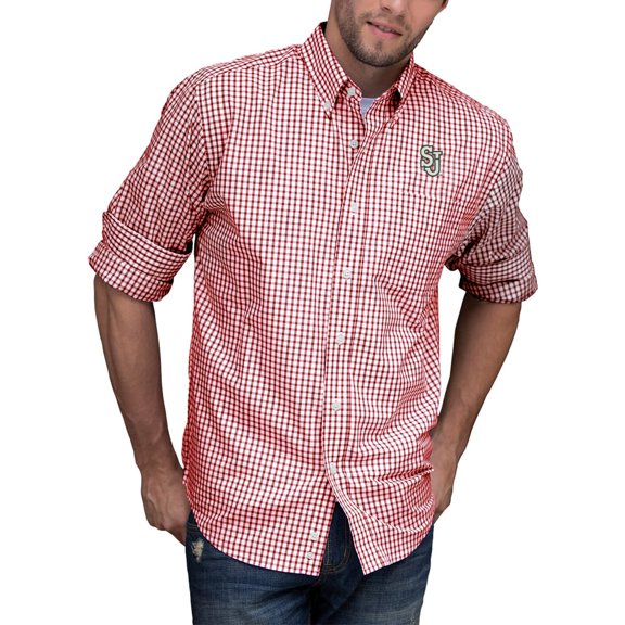 Men's Red/White St. John's Red Storm NCAA Gingham Button-Down Check Shirt