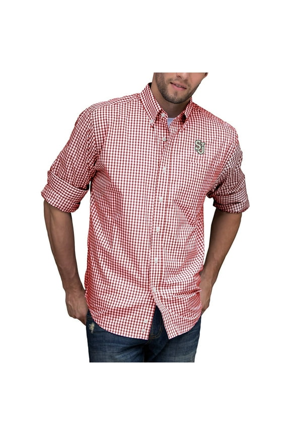 Men's Red/White St. John's Red Storm NCAA Gingham Button-Down Check Shirt