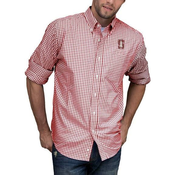 Men's Red/White Stanford Cardinal NCAA Gingham Button-Down Check Shirt
