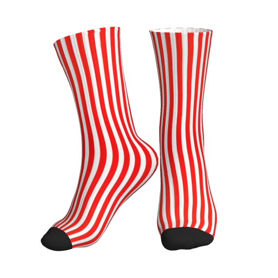 Men's Red White Vertical Stripe Pattern Novelty Athletic Socks Women's Digital Printing Funky Patterned Crew Socks