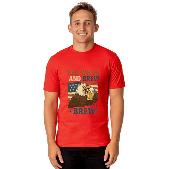 Red White and Brew Men's Eagle Fourth of July America Short-Sleeve Novelty Funny T-Shirt