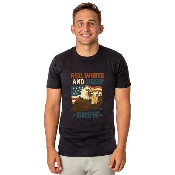 Red White and Brew Men's Eagle Fourth of July America Short-Sleeve Novelty Funny T-Shirt