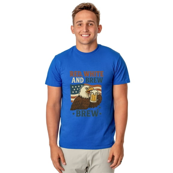 Red White and Brew Men's Eagle Fourth of July America Short-Sleeve Novelty Funny T-Shirt