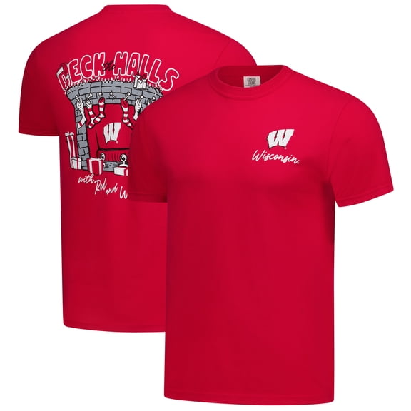 Men's Red Wisconsin Badgers Deck the Halls Comfort Colors T-Shirt