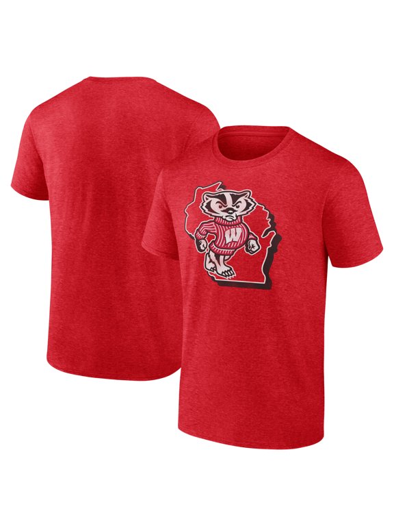 Men's Red Wisconsin Badgers Inlay State Fade Tri-Blend T-Shirt