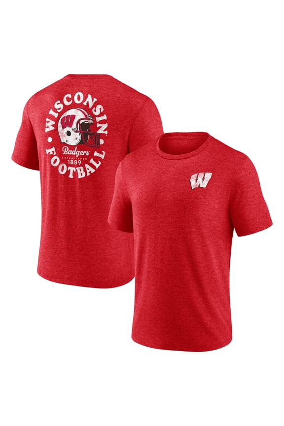 Men's Fanatics MTO Label Heather Texas Orange Wisconsin Badgers Old-School Bold Tri-Blend T-Shirt