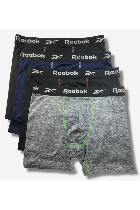 Men's Reebok 4-Pack Performance Boxer Brief Set Color: Black Blue Charcoal Size: S