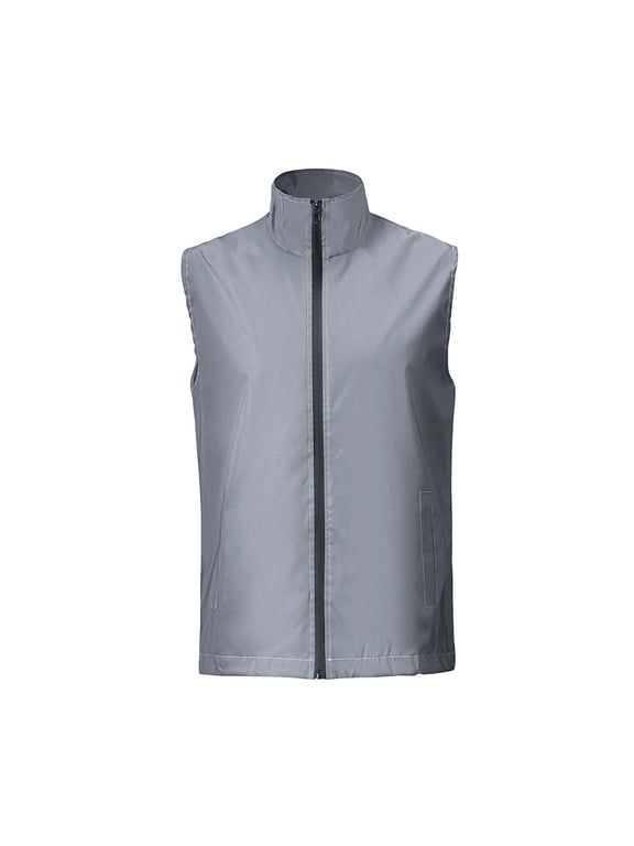 Men's Reflective Cycling Vest Windproof High Visibility Sleeveless Jacket Mesh Lined Sportswear for Night Running Outerwear with Pockets, Gray, M
