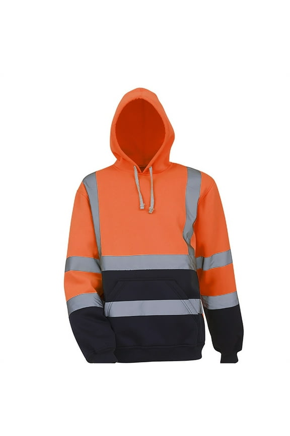Men's Reflective Hooded Tops High Visibility Sweatshirt Color Block Bomber Jacket Work Construction Safety Hoodie
