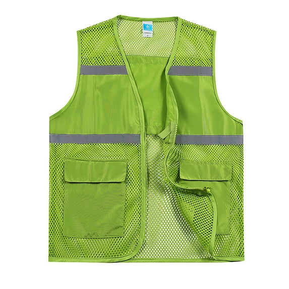 Men's Reflective Mesh Vest - Solid Color, O-Neck Pullover, Loose Fit, Polyester Fabric for Fall/Winter Layering, Multiple Sizes