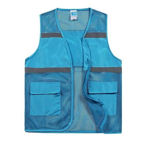 Men's Reflective Mesh Vest - Solid Color, O-Neck Pullover, Loose Fit, Polyester Fabric for Fall/Winter Layering, Multiple Sizes