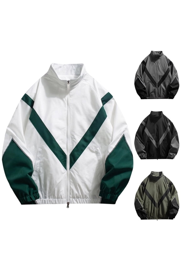 Men's Reflective Panel Breathable Waterproof Stand Collar Loose Fit Sports Casual Jacket Polyester Outdoor Training Hiking Running Workout Essential | JASKFLY,Army Green L