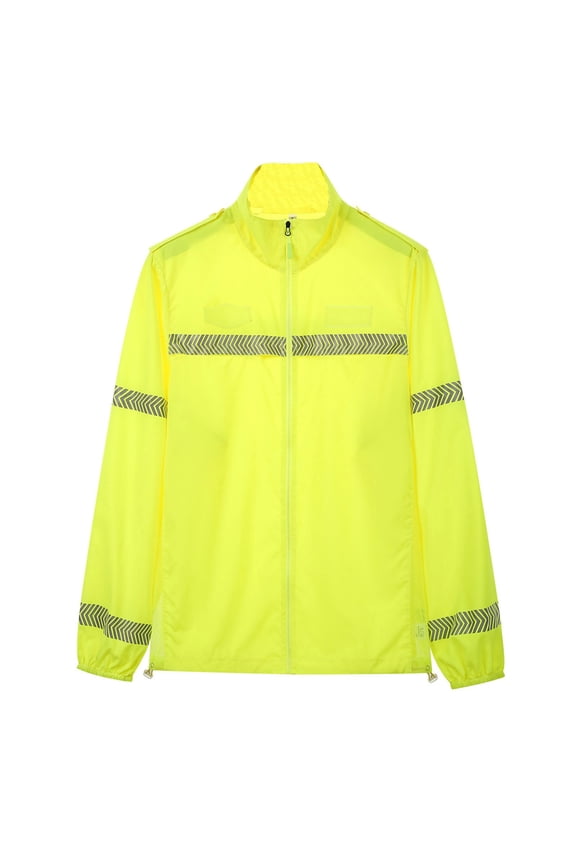 Men's Reflective Safety Jacket Fluorescent Yellow UV Protection Breathable Work Coat for Construction Roadwork and Night Running