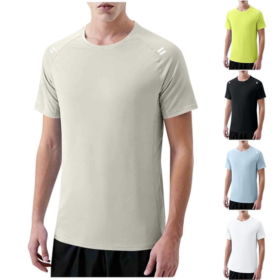 Men's Reflective Short Sleeve T-Shirt Top for Outdoor Running Climbing Casual Wear Solid Color Round Neck Tee Shirt | AESTIVO,White 2XL