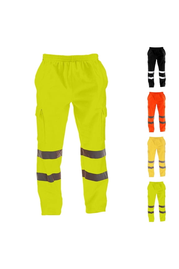 Men's Reflective Strip Sanitation Work Uniform Fleece Pants, Casual Sports Trousers for Safety and Visibility During Night Work or Outdoor Activities,Orange,4XL