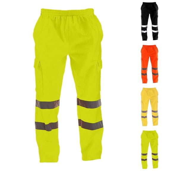Men's Reflective Strip Sanitation Work Uniform Fleece Pants, Casual Sports Trousers for Safety and Visibility During Night Work or Outdoor Activities,Yellow,4XL
