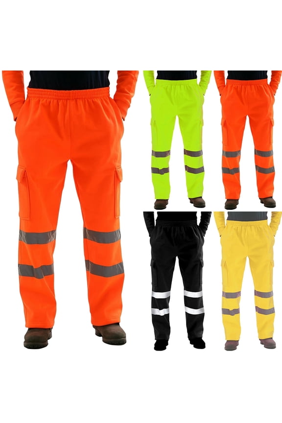 Men's Reflective Strip Sanitation Work Uniform Fleece Pants, Casual Sports Trousers for Safety and Visibility During Night Work or Outdoor Activities,Yellow,M