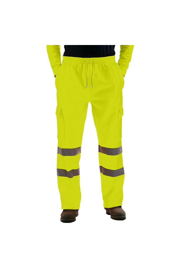 Men's Reflective Striped Work Uniform Pants, High Visibility Safety Trousers, Breathable Relaxed Fit Casual Sports Design for Construction and Sanitation Crews